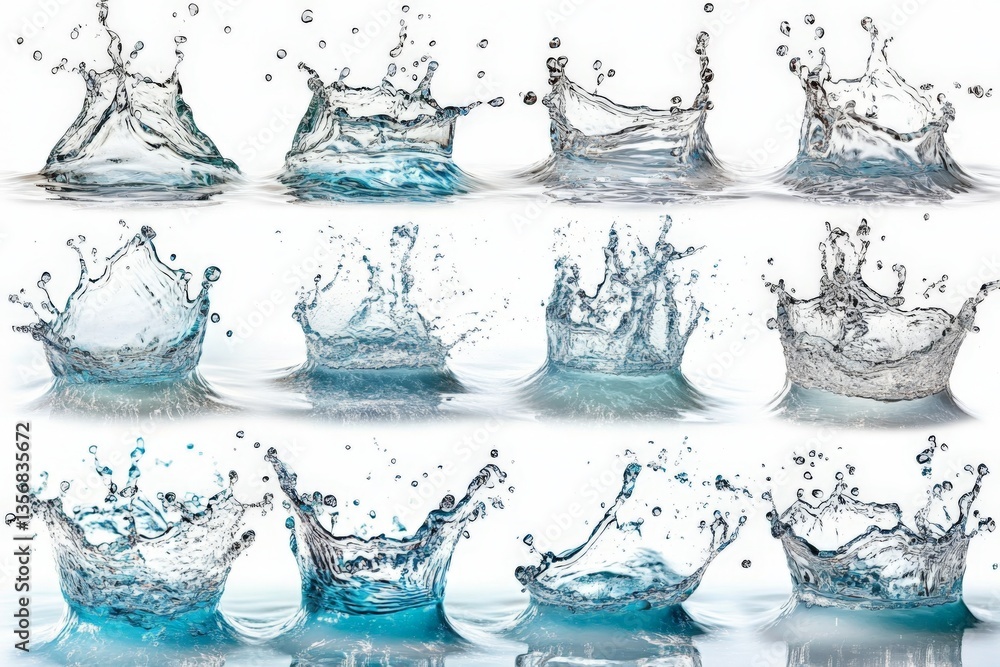 Aufkleber multiple water splash formations captured in a studio setting showcasing fluid dynamics