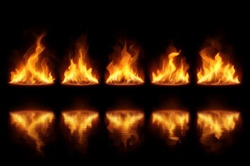 Fototapeta premium Flames dance across a reflective surface creating a vibrant display of light and heat at night