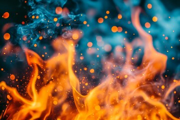 Obraz premium Vibrant flames and smoke create a mesmerizing display of color and movement in a nighttime fire scene