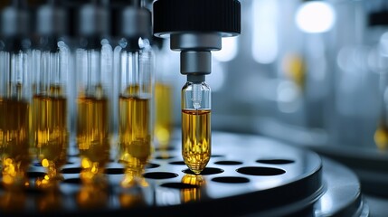 Close-up view of vaccine vial and syringe in a laboratory setting highlighting precision