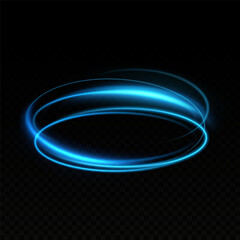 Dynamic blue lines of light with glow effect. Rotating light shiny rings. Abstract sparkling blue circles of movement.