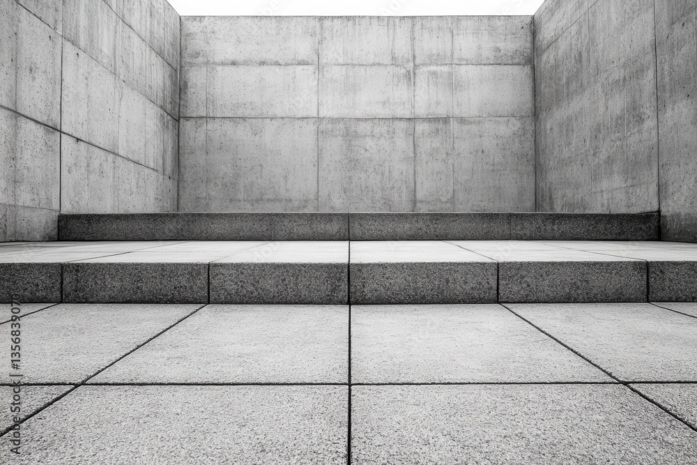 Poster minimalist concrete architecture with steps and wall in gray scale for urban design and modern build