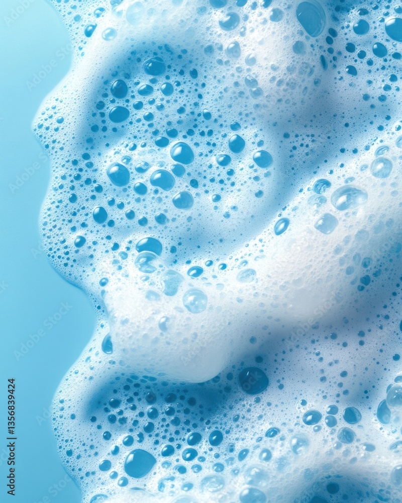 Poster captivating close up of vibrant blue soap foam creating a bubbly texture with a clean and refreshing