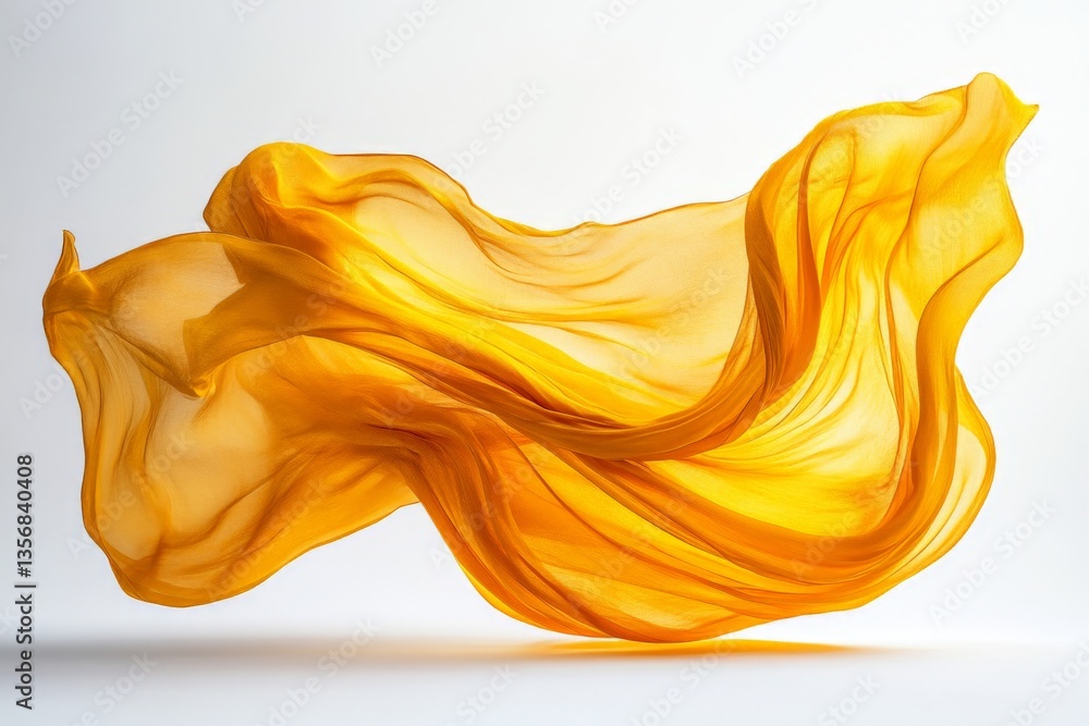 Aufkleber flowing yellow fabric gracefully dances in the air, showcasing vibrant movement and texture in a sof