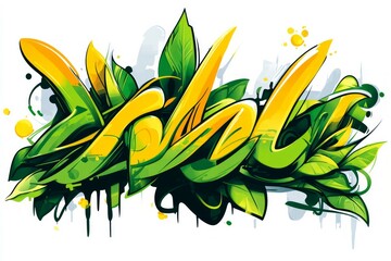 Vivid green graffiti with dynamic flowing style. Neural network AI generated