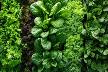 Fresh greens in vertical farm showcasing lush textures  
