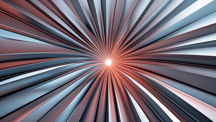 Radial burst pattern with depth extrusions and metallic gradient shading