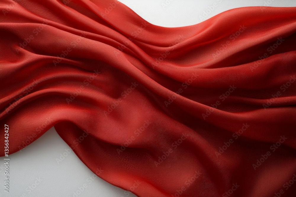 Poster vibrant red silk fabric draping elegantly on a flat surface showcasing texture and movement in natur