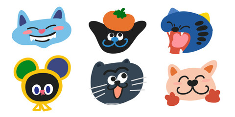 A collection of cats and other animals in various style. The image is a playful and whimsical representation of the animals