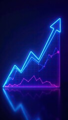 Fototapeta premium Abstract neon financial chart with blue and purple hues representing growth and success in business, finance, growth