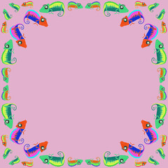 Stylized colored chameleons. Hand drawn.