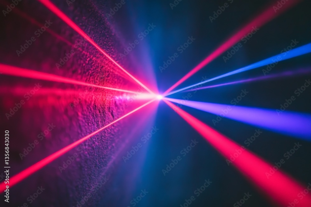 Aufkleber Captivating display of red and blue lasers creating vibrant patterns in a dark environment during an evening event
