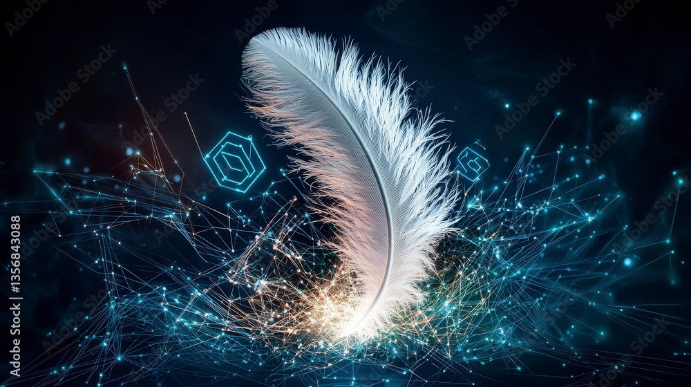 Aufkleber dynamic feather rising amidst digital sparks futuristic setting abstract art creative perspective