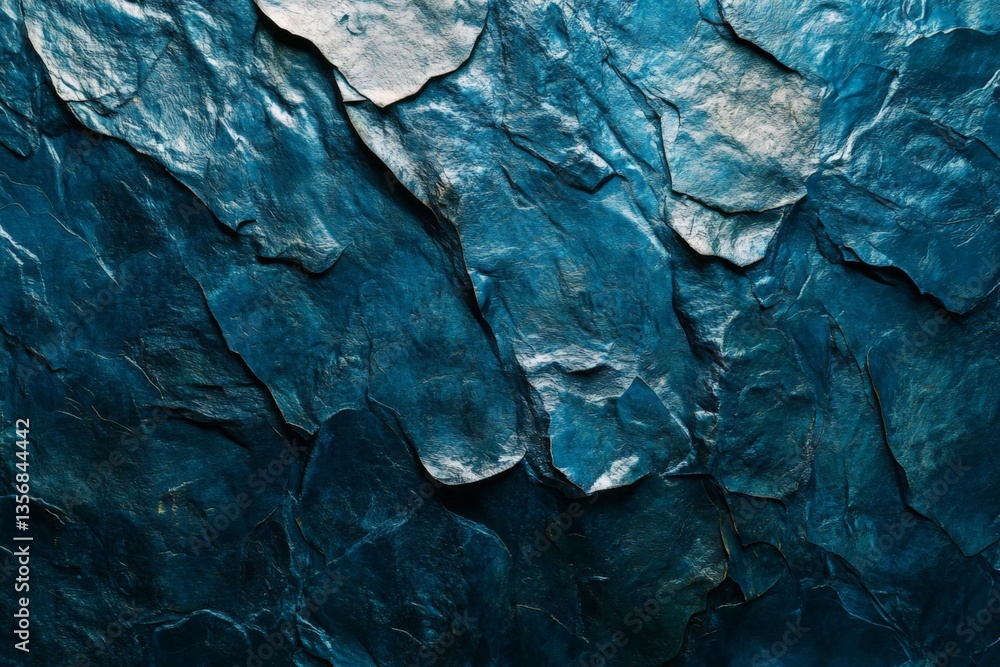 Poster textured blue slate rock surfaces showcasing natural formations and color variations in an abstract 