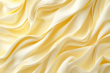 Fototapeta premium 3d render of yellow paper waves. Close-up abstract background. Abstract background with paper waves, modern wallpaper with yellow orange wavy folds. MZ