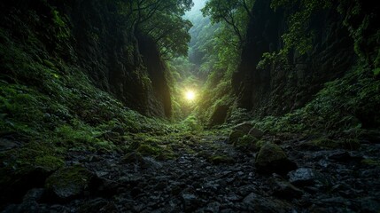 Exploring mystical forest light deep valley nature photography lush environment ground view enchantment