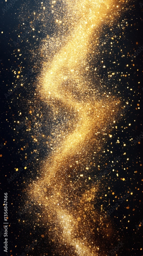 Poster elegant golden glitter dust floating in dark space creating a magical and dreamy atmosphere with a c