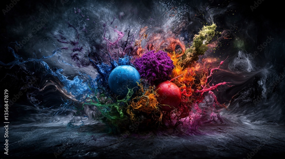 Aufkleber colorful explosion of paints in abstract art studio environment digital illustration dynamic viewpoi