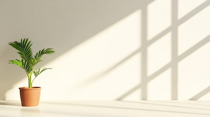 Fototapeta premium Potted parlour palm creating cozy home atmosphere with window sunlight