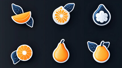 Pixel Art Fruit Illustration: Oranges, Pears, and Figs on Dark Background