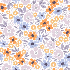 Cute floral pattern. Pretty flowers on white background. Printing with small pastel flowers. Ditsy print. Seamless vector texture. Spring bouquet. Vintage template for fashion prints. Stock vector