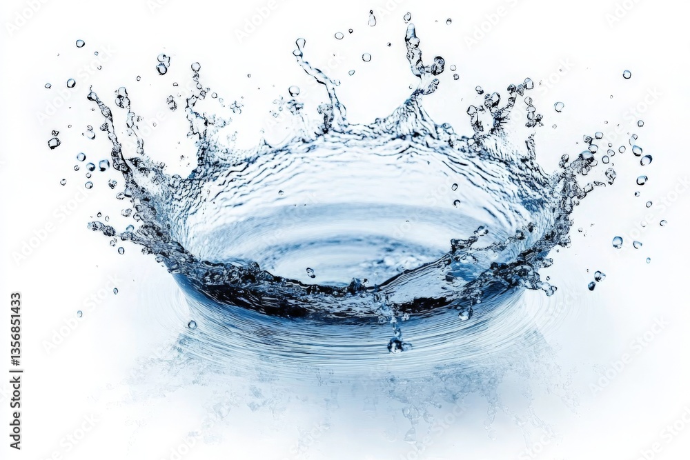 Poster water splash captured in motion showcasing vibrant droplets and circular ripples