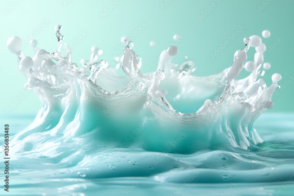 Aufkleber water splash creating captivating ripples in turquoise fluid at serene backdrop indoors