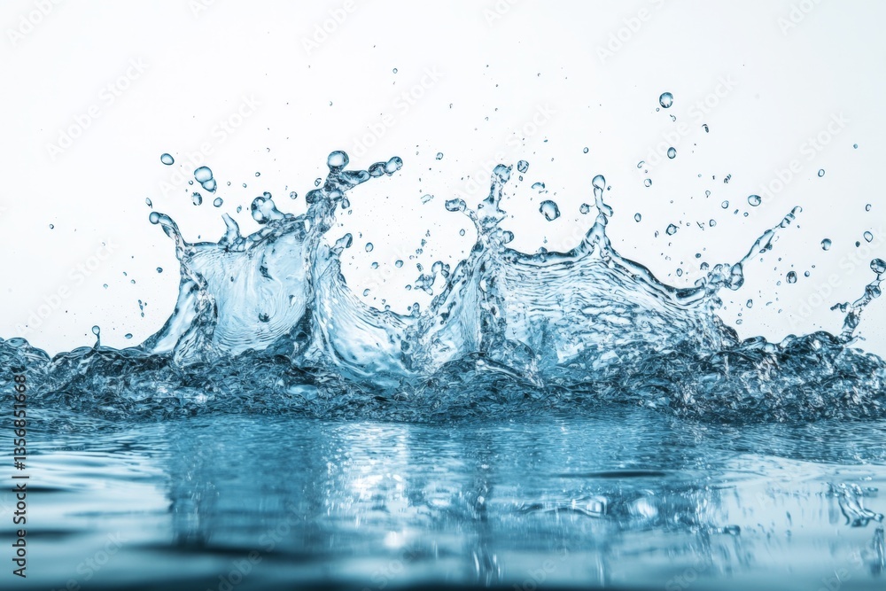 Poster Dynamic water splash creating ripples in clear liquid during bright daylight