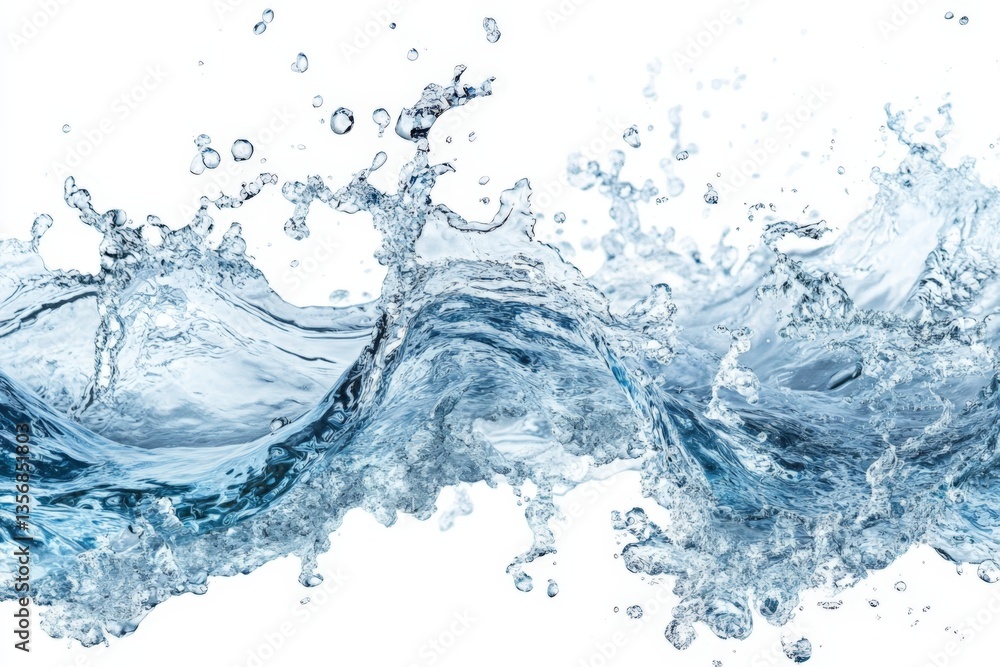 Poster Dynamic waves of clear water splashing in an energetic burst creating a beautiful aquatic display in bright light