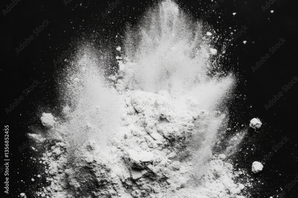 Aufkleber White powder explosion creates a dynamic texture on a dark background in a creative artistic setting