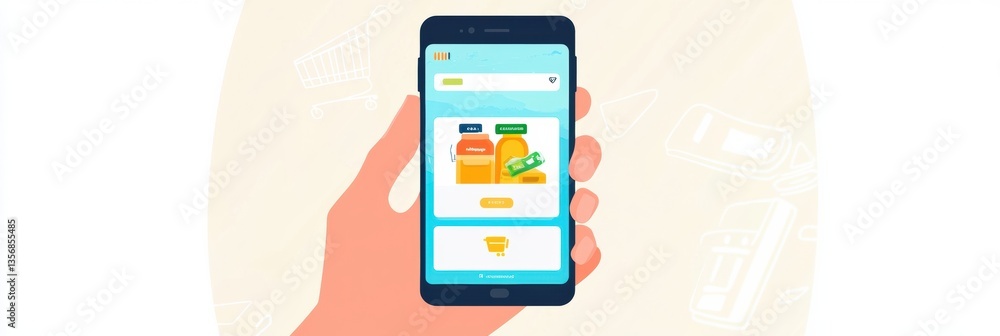 Aufkleber Hand holding smartphone displaying grocery delivery app with a user-friendly interface and soft gradient background Generative AI
