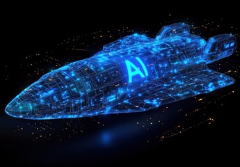 A blue space ship with the word AI on it