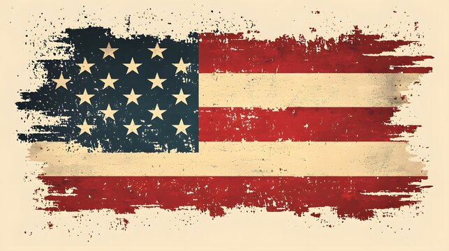 Grunge-style American flag on beige background