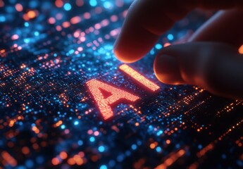 A hand is touching a glowing letter A