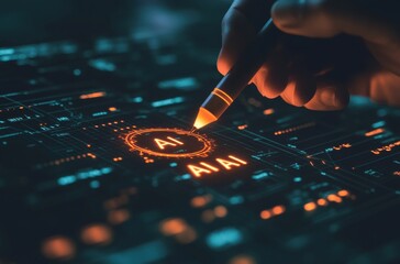 A hand is drawing a stylized A on a computer screen
