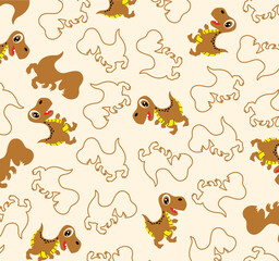 Cute Cartoon Dinosaur Pattern with T-Rex Outline