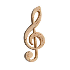 Fototapeta premium Wooden Treble Clef Musical Note Symbol Isolated on White Background for Creative Projects