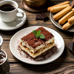 Classic Tiramisu with Cocoa Powder and Mint