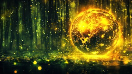 Enchanted Forest: Glowing Orb in Mystical Waters