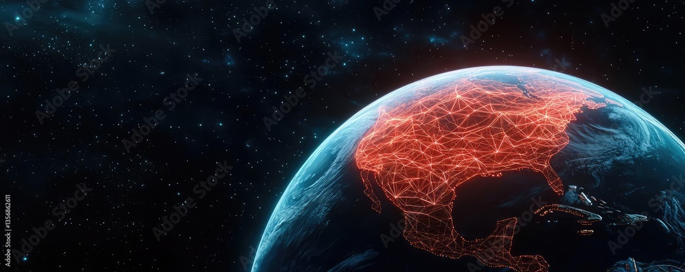 Poster earth at night with global communications and cityscapes concept. a captivating view of earth highli
