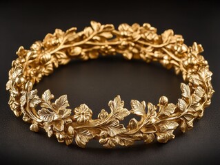 Obraz premium Exquisite Golden Floral Wreath A Symbol of Timeless Elegance and Natural Beauty Reflecting Artistic Craftsmanship on Dark Background