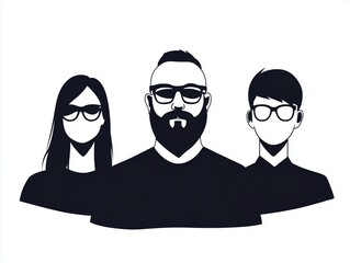 Stylized silhouettes of professional team members in black and white | Graphic Logo Featuring Everyday Heroes,	