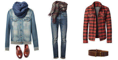 Fashion Essentials: An enticing display of three distinct apparel ensembles, each offering a unique aesthetic and highlighting the diversity of garment styles.