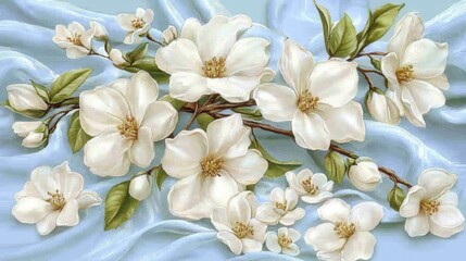 Delicate white flower blooming vibrantly against a striking blue background creating a beautiful contrast