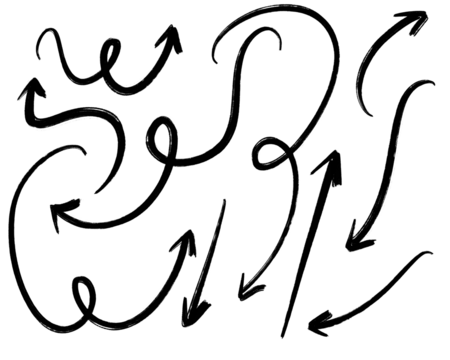 Hand-drawn arrows set in various directions and styles, sketch-style doodle arrows on transparent background - Powered by Adobe