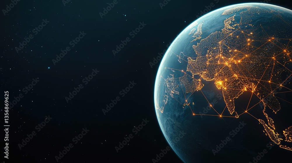 Poster earth at night symbolizing global business and communication concept. a digital representation of ea