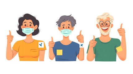 Professional Happy Vaccinated Individuals Showing OK and Thumb Up Gestures Image