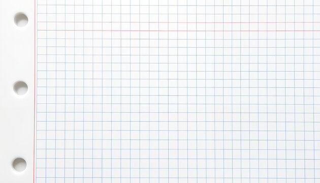 Blank graph paper sheet with hole punches and blue grid  