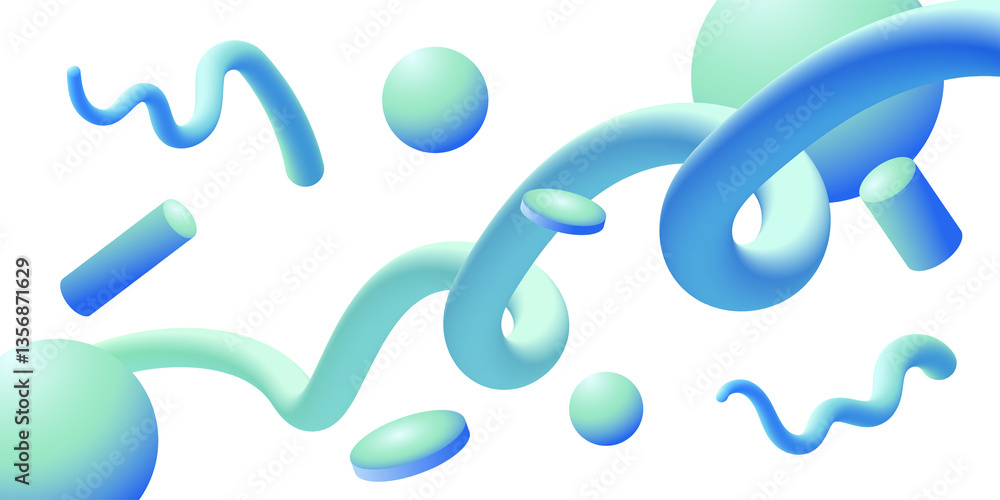 Aufkleber Abstract colorful 3D fluid shapes with gradient swirls on transparent background, modern dynamic motion design elements