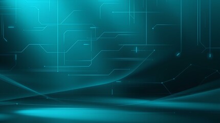 Fototapeta premium Abstract Digital Landscape: A Futuristic Teal Background with Circuit Patterns and Flowing Lines